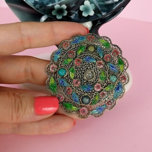 Vintage 1920s/30s Chinese Export filigree enamel large brooch