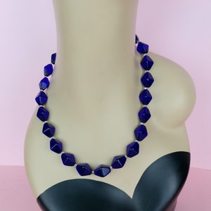 Vintage deep blue large glass beads necklace