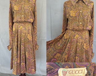 Vintage 70s Gucci Paisley silk dress/size M/L