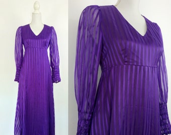 Vintage 70s purple stripes maxi dress/1960s/70s hostess dress/size S/M