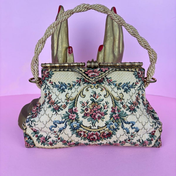 Antique 20s/30s Tapestry floral bag/Art Deco clasp