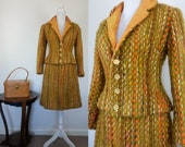 1960s Harrods London suit tweed mohair wool Suit jacket skirt fall winter Chanel style suit size S