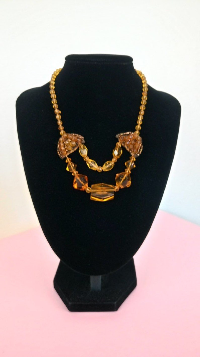 Vintage yellow amber crystal glass necklaceart deco necklaceflapper necklace