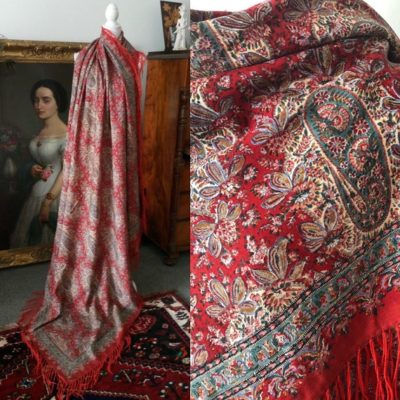 Antique Large Victorian wool Paisley Shawl/throw - image 1