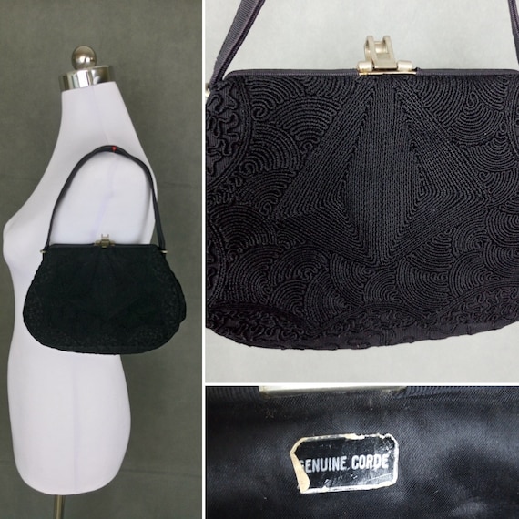 Vintage 30s black genuine corde handbag/art deco b