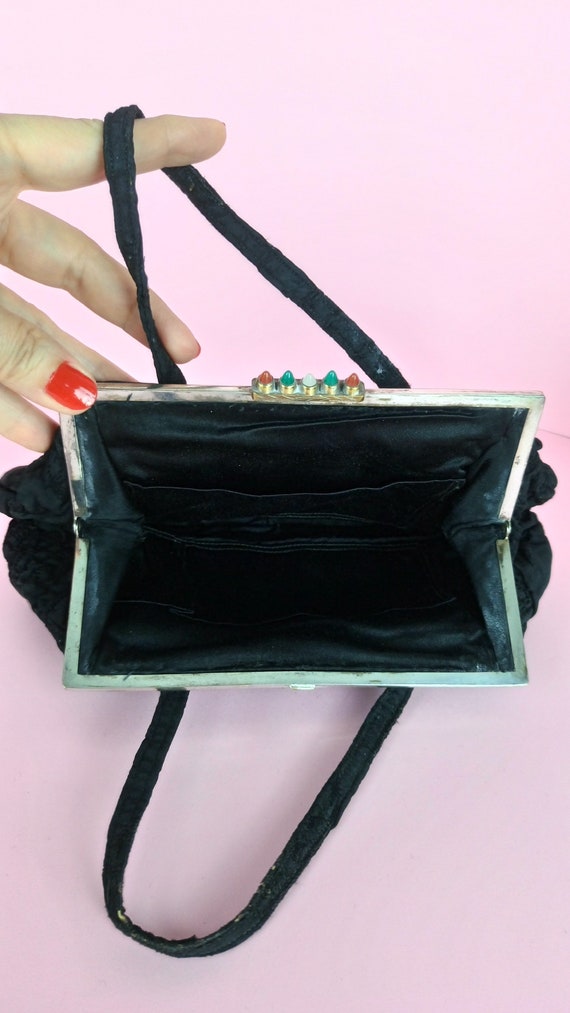 Vintage 30s black brocade handbag/Art Deco purse - image 7