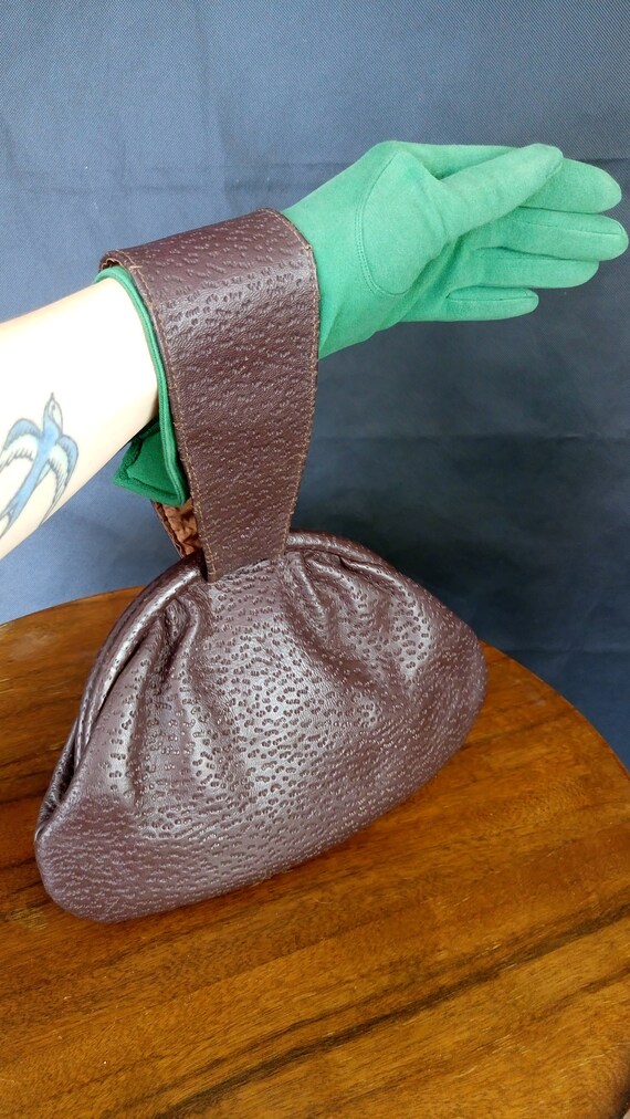 Vintage 30s/40s Chocolate Brown Pig skin leather … - image 3