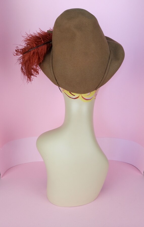 Vintage 30s/40s Tan Felt Mini Fedora hat/tilt hat… - image 7