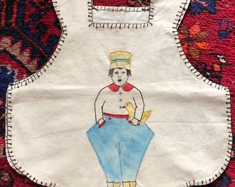 Vintage 30s embroidered child apron/1930s novelty embroidery/vintage linen