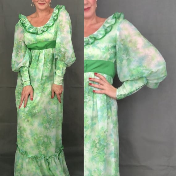 Vintage 60s maxi party green dress/1960s hostess d