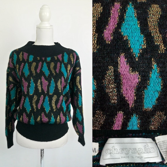 Vintage 80s geometric knit jumper/80s knit sweater