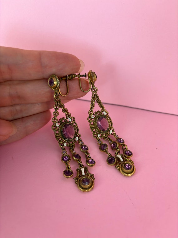 Antique Renaissance Revival chandelier earrings w… - image 3