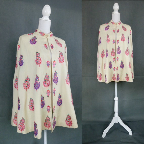 Vintage 40s wool embroidered cape/paisley motif em