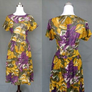 Vestido vintage con estampado floral selvático de los años 80 y 40, talla S/M
