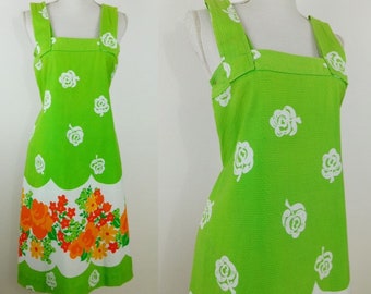 Vintage 1960s cotton summer dress/60s colourful midi sun dress/60s house dress/S/M