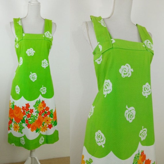 Vintage 1960s cotton summer dress/60s colourful m… - image 1