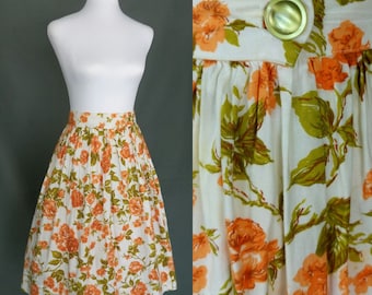 Vintage 50s cotton floral skirt/size XS/S