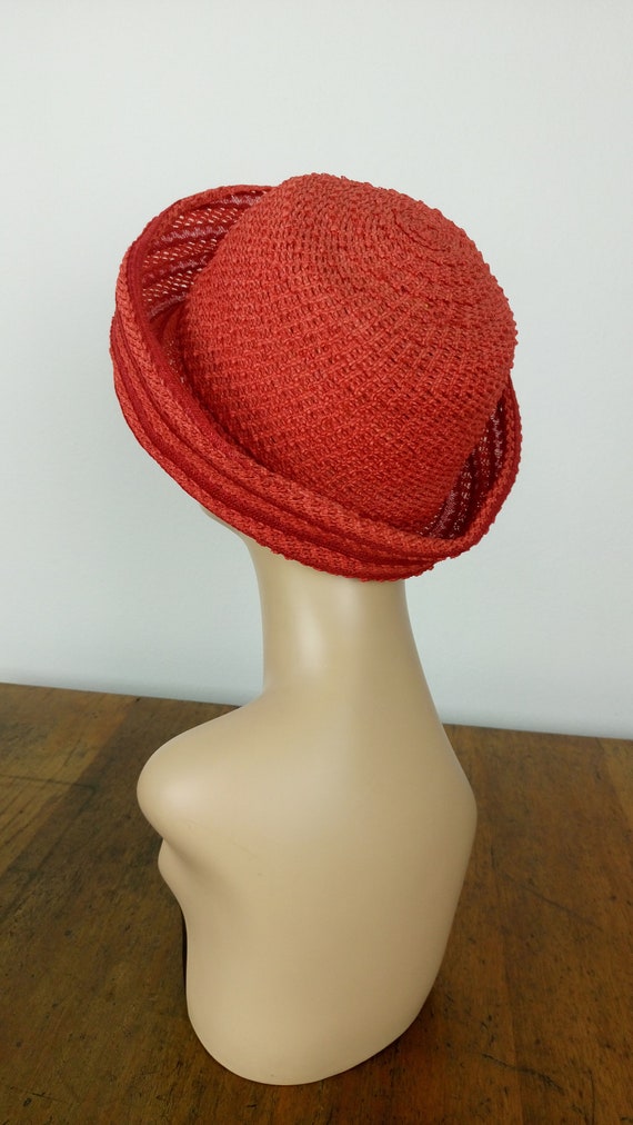 Vintage 60s orange woven raffia hat by Classic - image 4