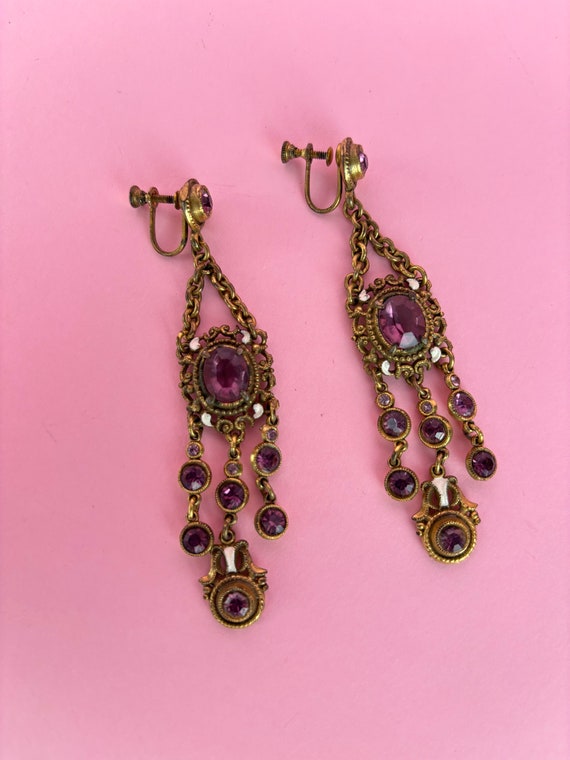 Antique Renaissance Revival chandelier earrings w… - image 2