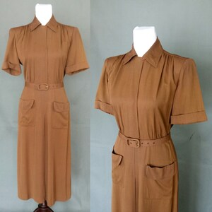 Vintage 1940s brown gabardine structured day dress/size S