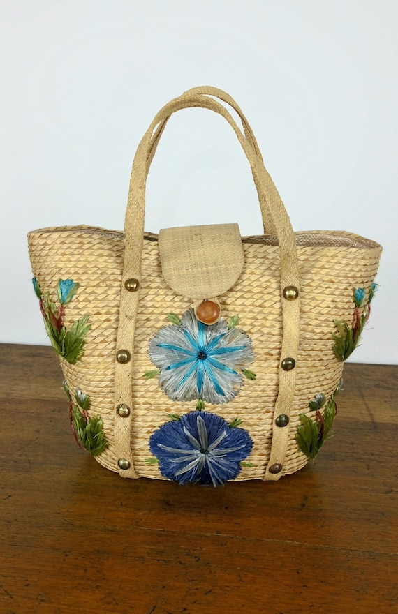 Vintage 40s/50s shopping basket bag/souvenir straw