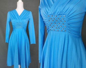 Vintage 70s Sky Blue Disco Dress by Escapade Sydney/size XS/S