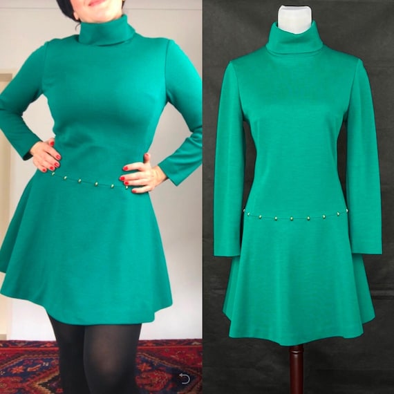 Vintage 6os Mini Knit Wool Green Dress With Studs/gogo Dress/size S/M -  Etsy New Zealand