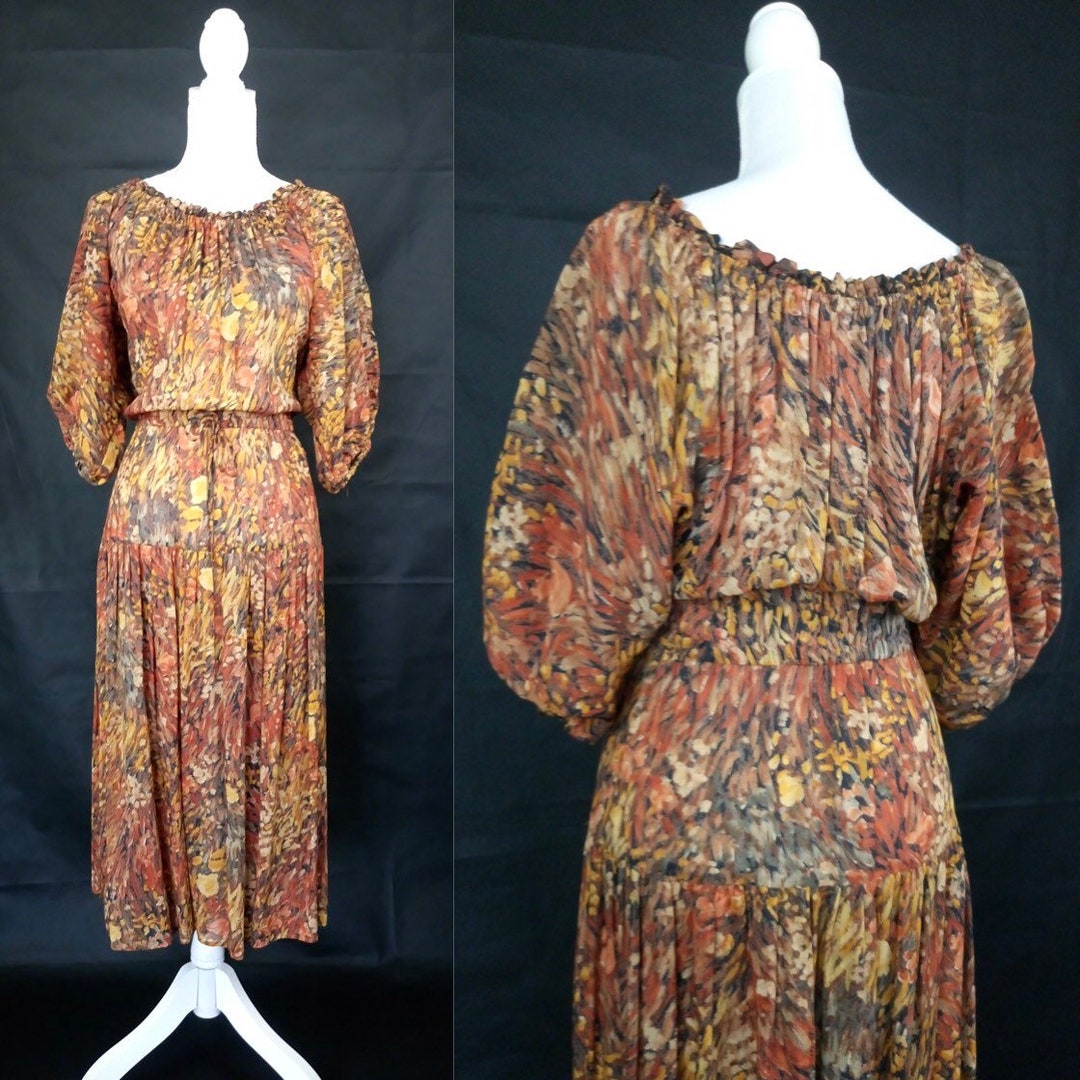 Bacchanal 1970s Rayon Dress