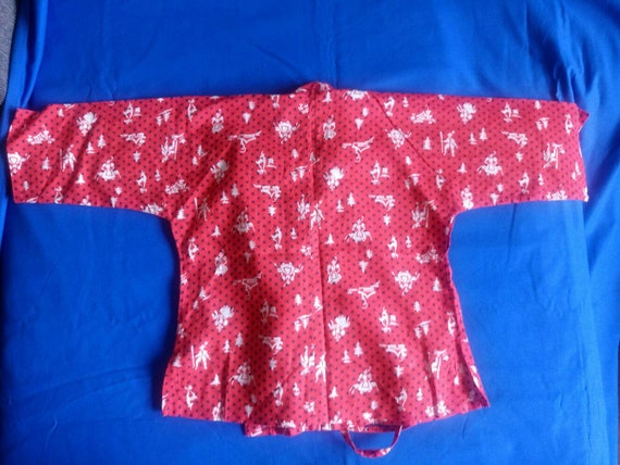Vintage 1940s child toddler red Kimono jacket/nov… - image 6
