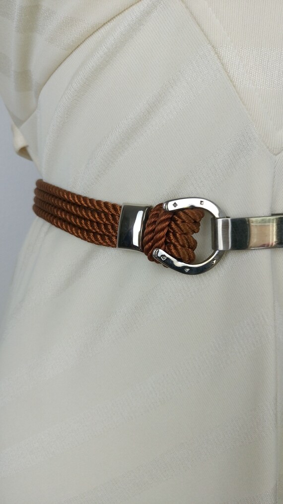 Vintage 70s/80s brown horse shoes rope belt/40s s… - image 5