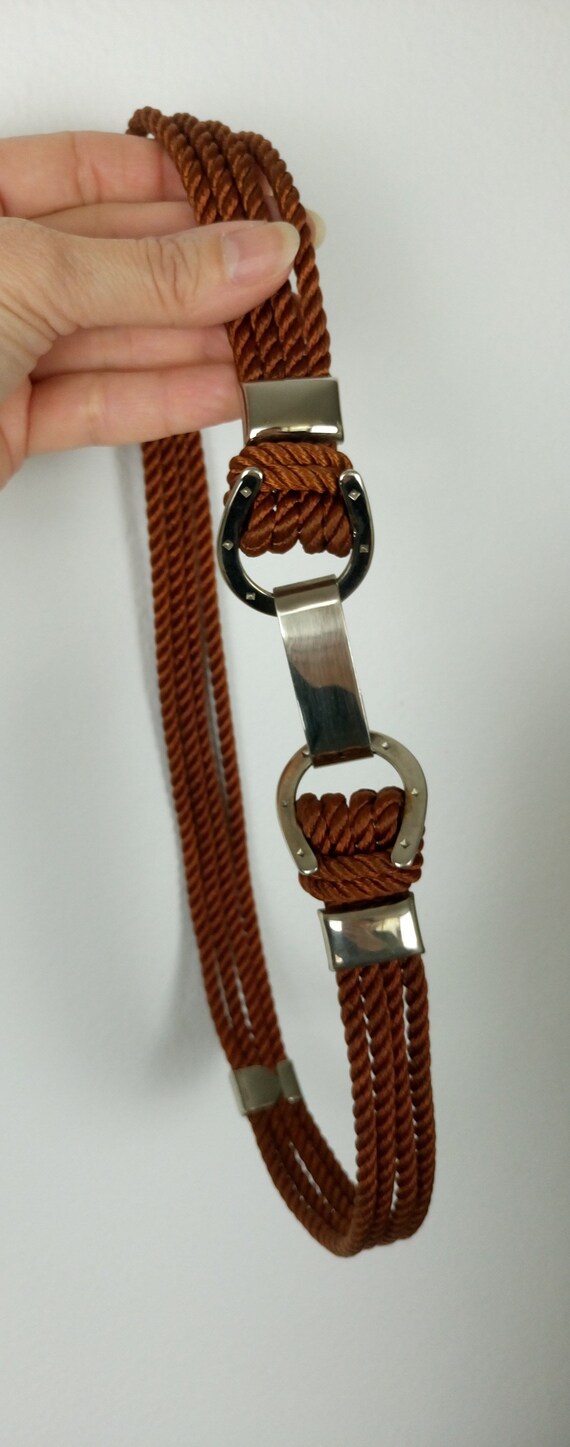 Vintage 70s/80s brown horse shoes rope belt/40s s… - image 3