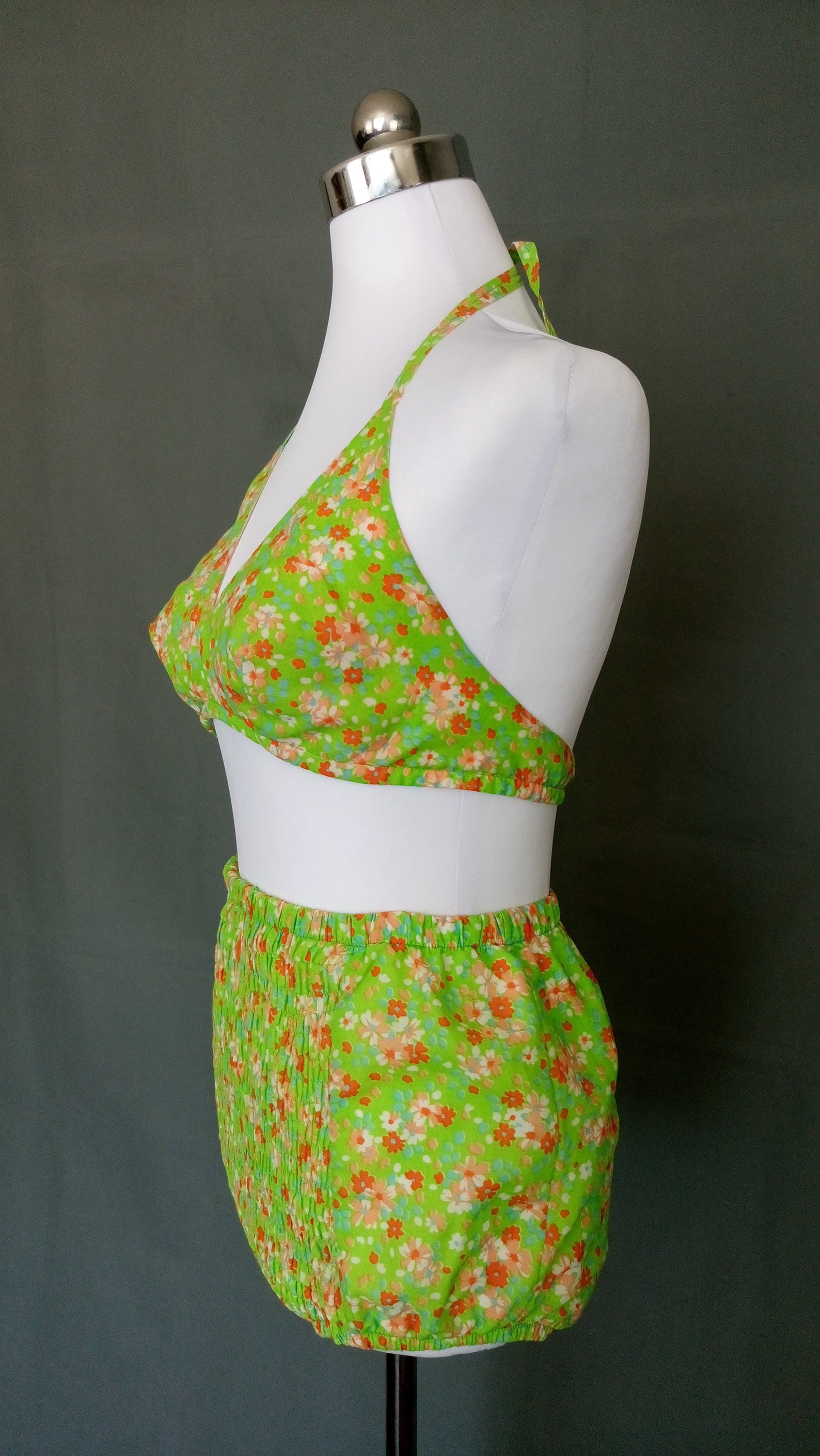 Vintage 50s/60s Green floral cotton high waisted Bikini/size | Etsy