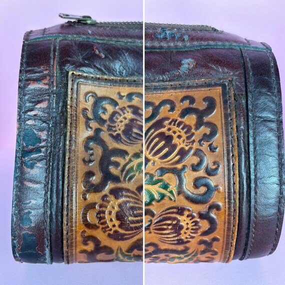 Vintage 60s/70s hand tooled floral leather barrel… - image 9