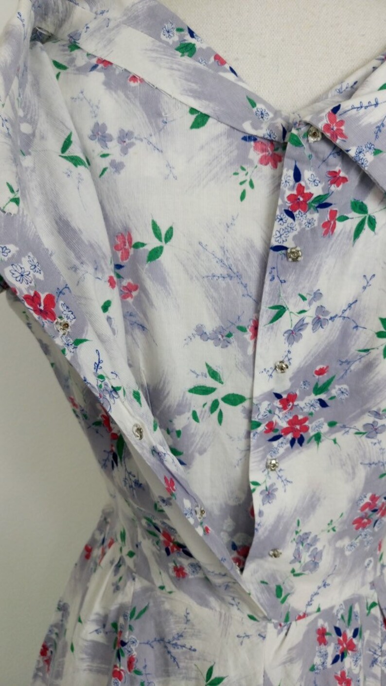 1950s Brushed Cotton Dress floral print dress50s summer dresssize XS