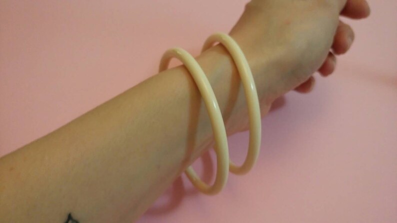 Vintage cream lucite bangles stackable set of two spacers bracelets 1960s