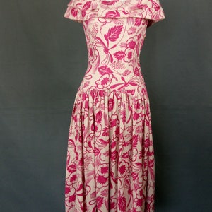 Vintage 1940s floral/leafy off shoulder linen dress/size M image 2