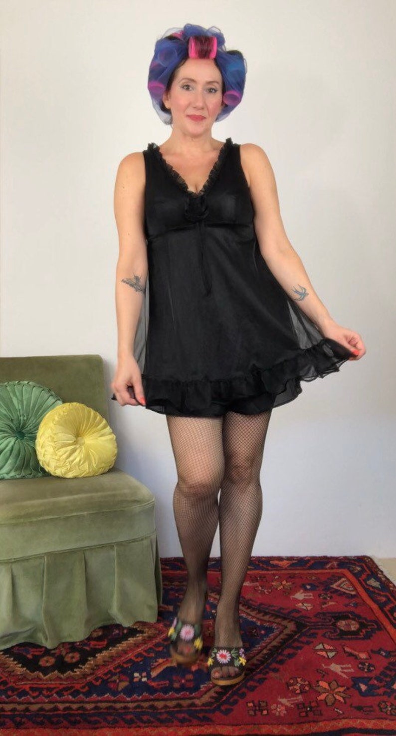 Vintage 50s/60s black sheer nylon baby doll/size S/M | Etsy