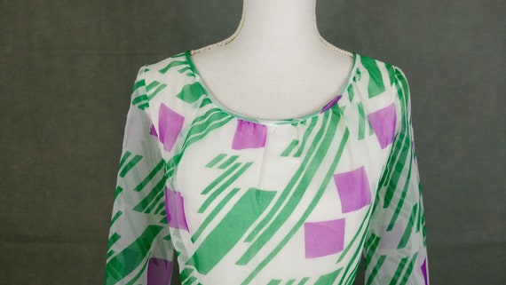 Vintage 60s maxi chiffon dress/geometric print ho… - image 7