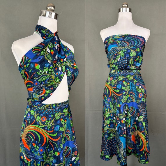 Vintage 70s does 40s two pieces tropical silk pri… - image 1