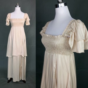 Vintage 70s Empire Ivory rayon maxi dress/size S