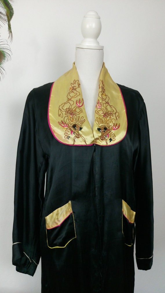 Vintage 30s/40s black liquid silk robe/1930s dres… - image 4