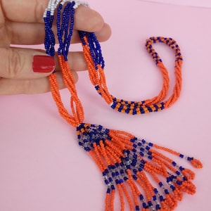 Vintage beaded tassel necklace/beads fringe flapper style necklace