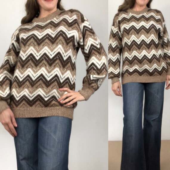 Vintage alpaca sweater/chevron jumper/chunky knit