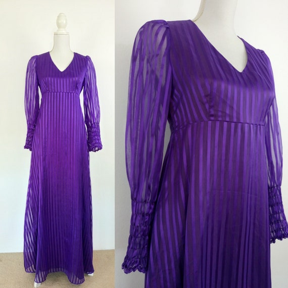 Vintage 70s purple stripes maxi dress/1960s/70s ho