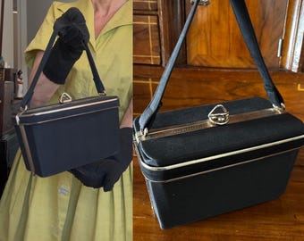 Bolso/monedero tipo caja vintage de satén negro de los años 50