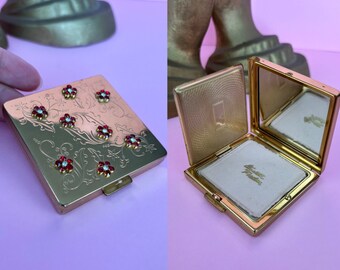 Vintage 40s/50s Elizabeth Arden gold jewelled compact/pocket mirror
