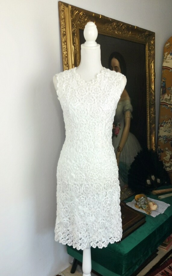 Vintage 1960s white crocheted raffia dress/size S/