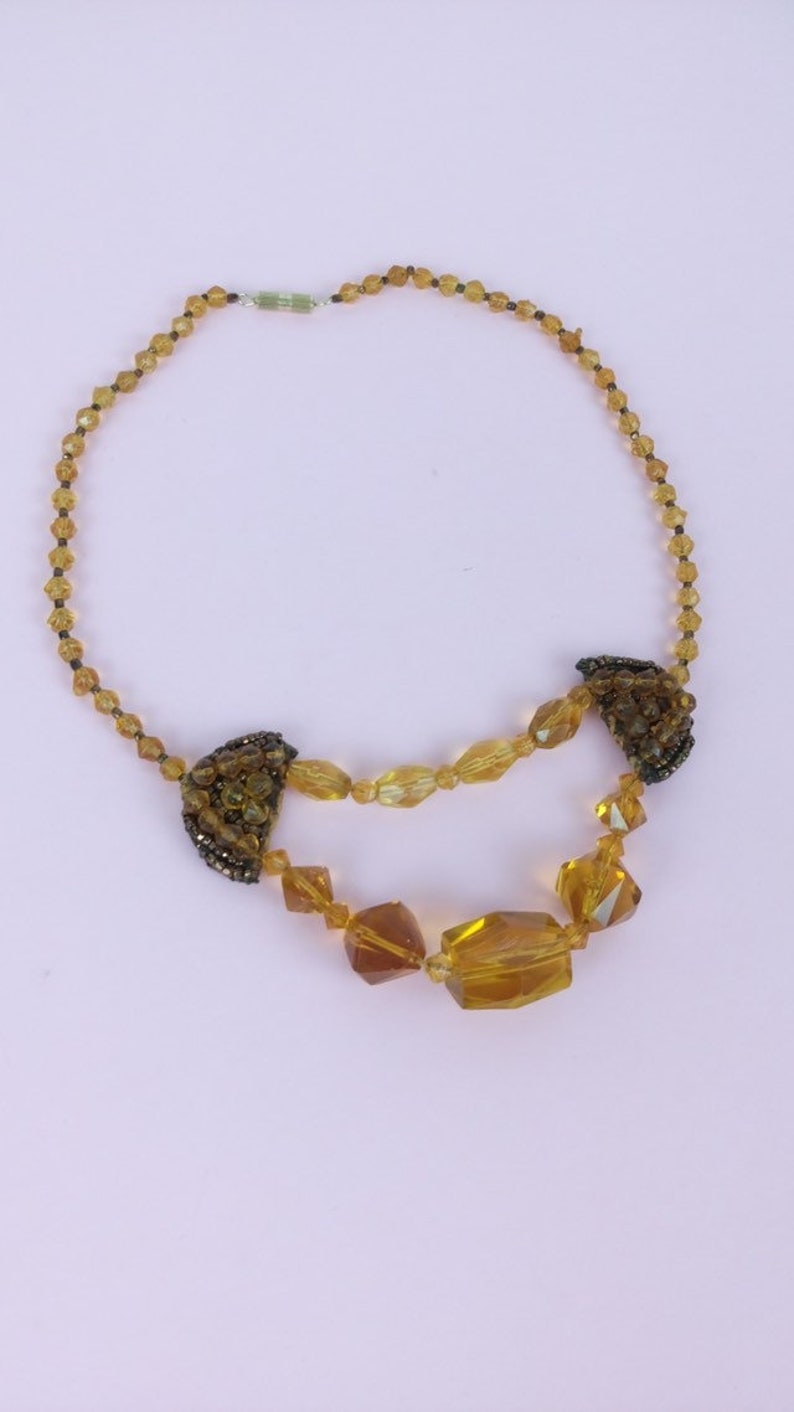 Vintage yellow amber crystal glass necklaceart deco necklaceflapper necklace
