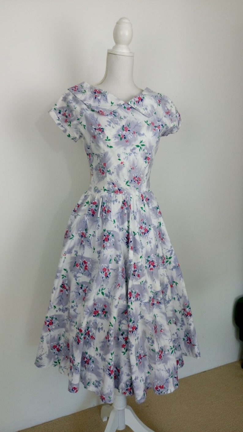 1950s Brushed Cotton Dress floral print dress50s summer dresssize XS
