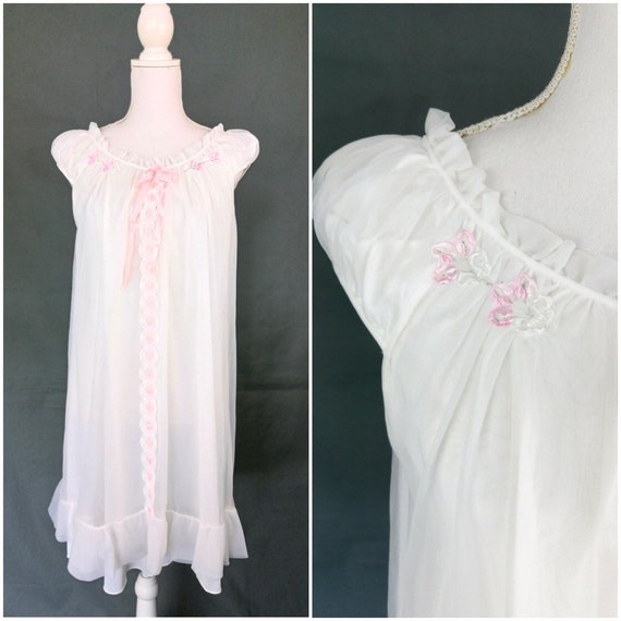 Vintage 50s/60s white and pink sheer nylon baby doll/size S/M Etsy.de
